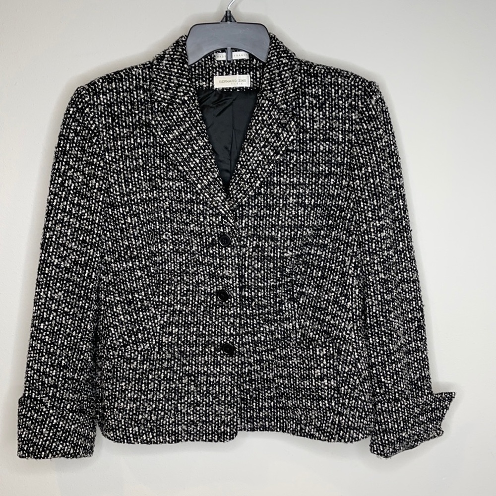 Bernard Zins Black White Tweed Jacket Size 12